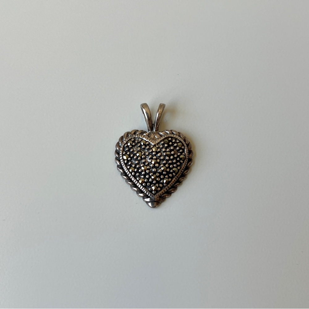 Vintage Chapal Zenray 925 Sterling Silver Marcasite Heart Pendant | EUC